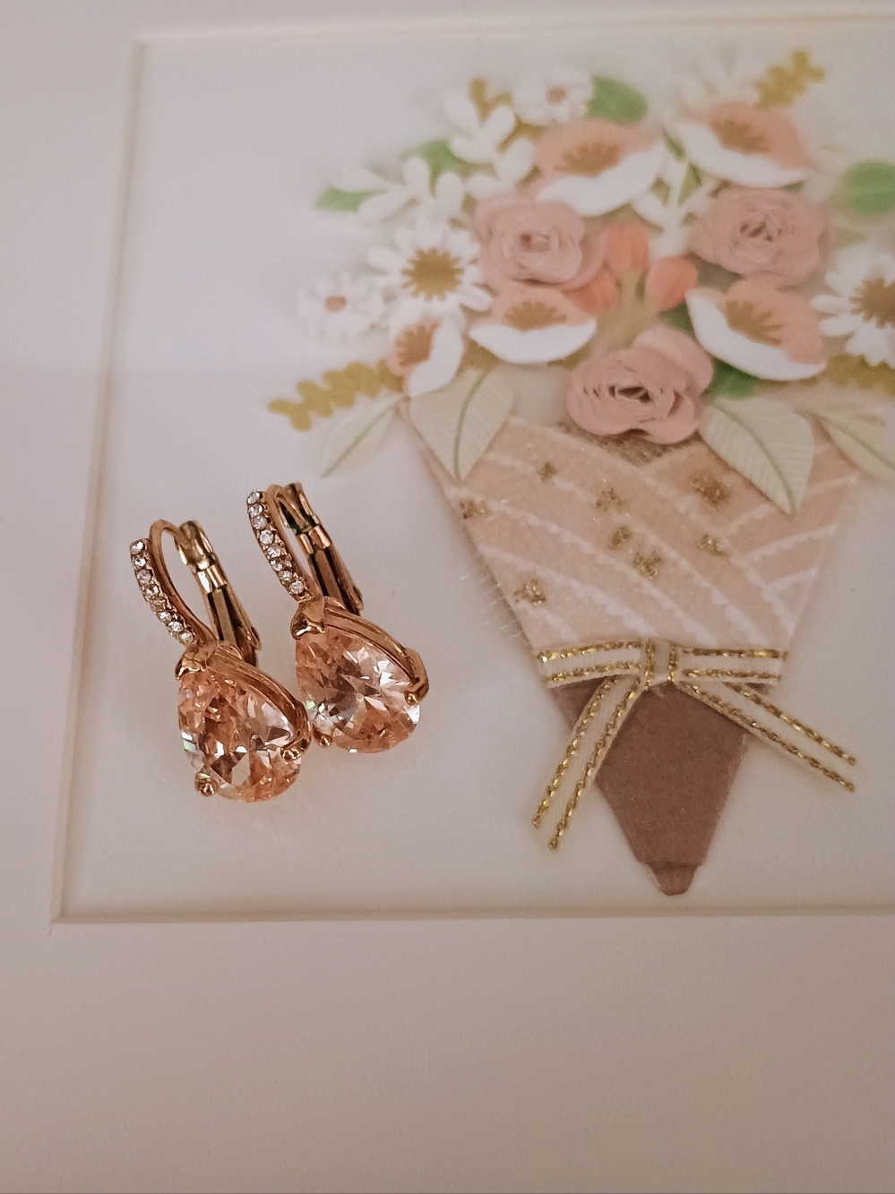 Gold Pavé & Peach Teardrop Earrings